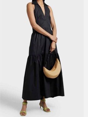 NICHOLAS Black Sleeveless Collared V-Neck Maxi Dress